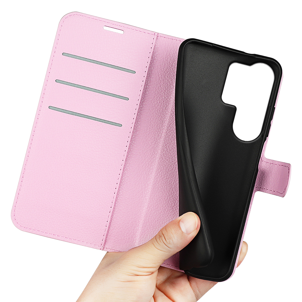  Samsung Galaxy S26 Ultra Fodral Litchi Läder Ljus Rosa