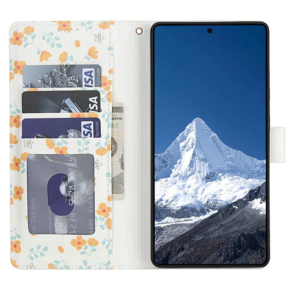  Samsung Galaxy S26 Ultra Fodral Rhombus Läder Blommor Vit