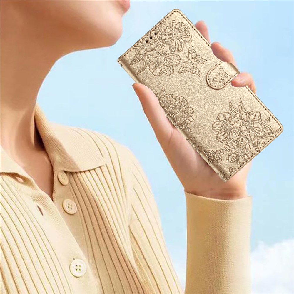  Samsung Galaxy S26 Ultra Fodral Med Blommigt Tryck Läder Guld