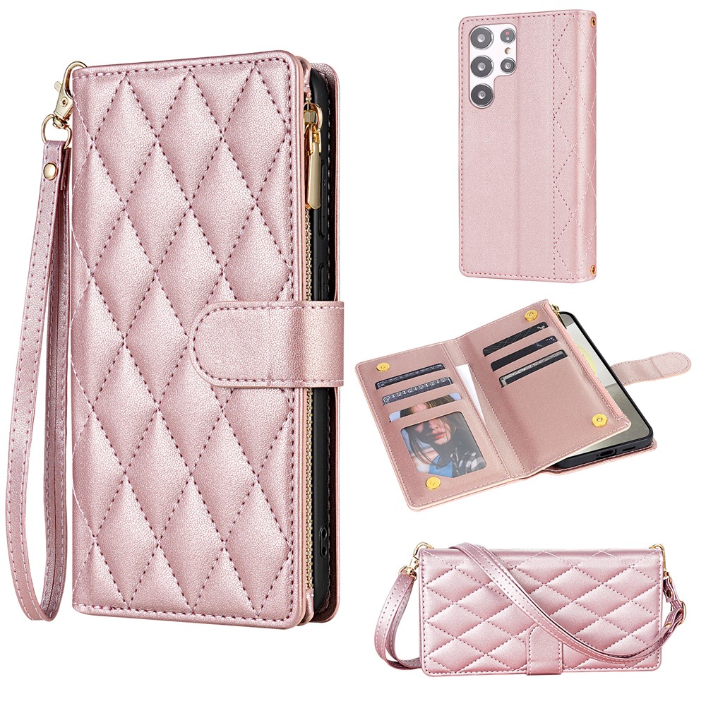  Samsung Galaxy S26 Ultra Fodral Rhombus Läder Roséguld