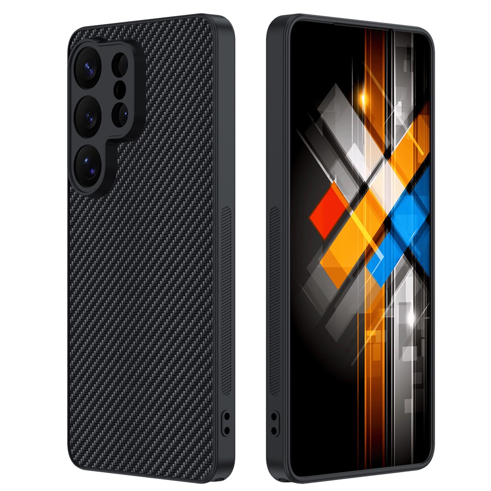  Samsung Galaxy S26 Ultra Skal Läder Kolfiber Textur Svart