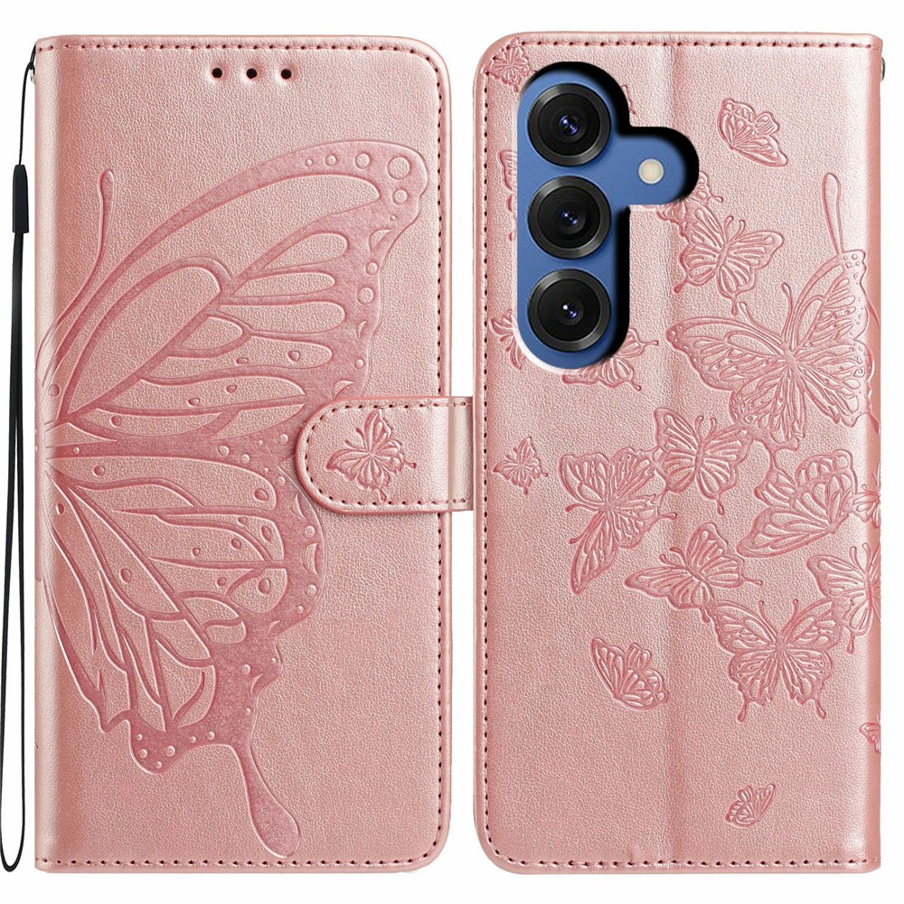  Samsung Galaxy S26 Fodral Fjäril Tryck Roséguld