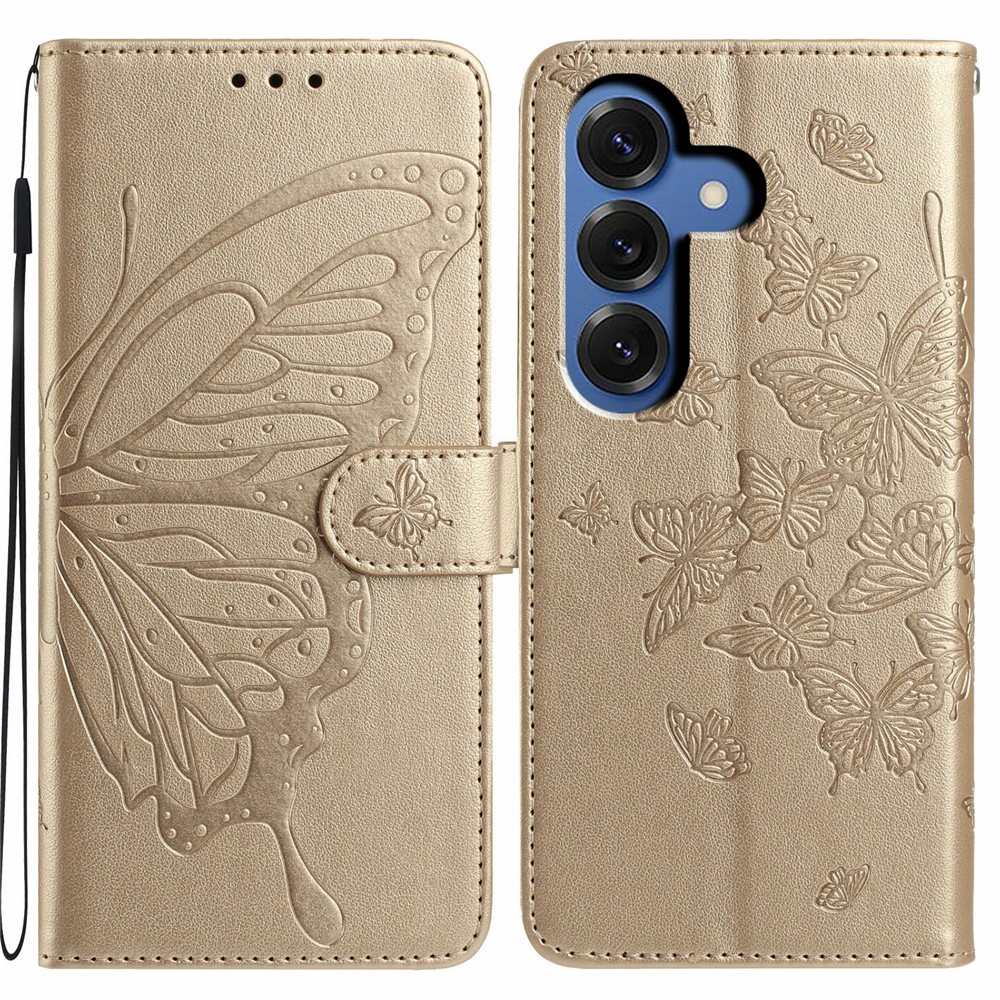  Samsung Galaxy S26 Fodral Fjäril Tryck Guld