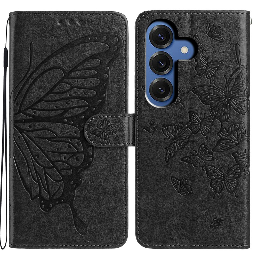  Samsung Galaxy S26 Fodral Fjäril Tryck Svart