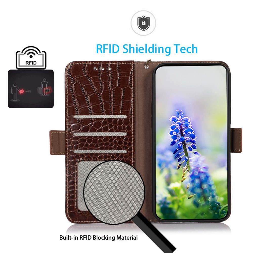  Samsung Galaxy S26 Fodral RFID Äkta Läder Krokodil Textur