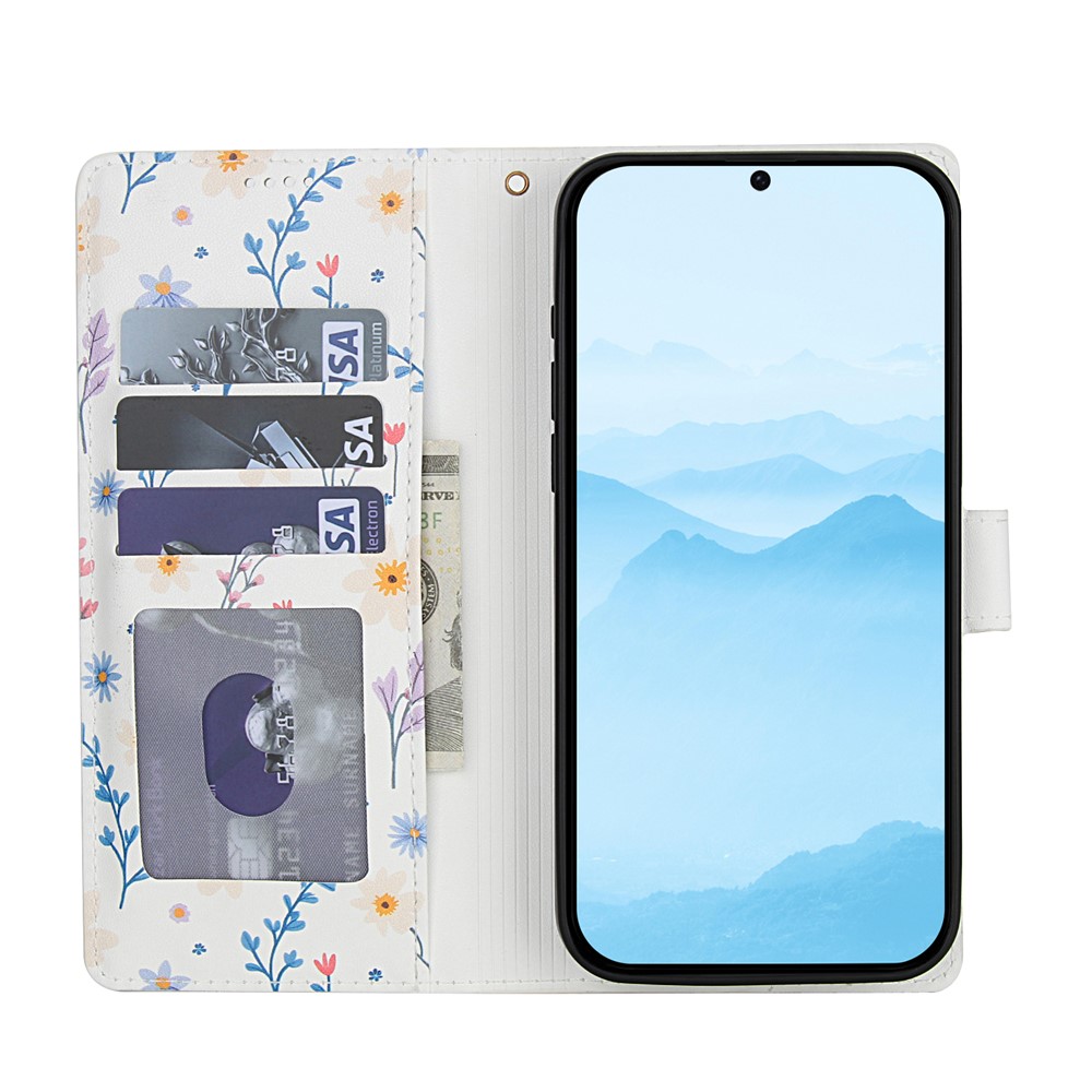  Samsung Galaxy S26 Fodral Rhombus Läder Blommor Vit