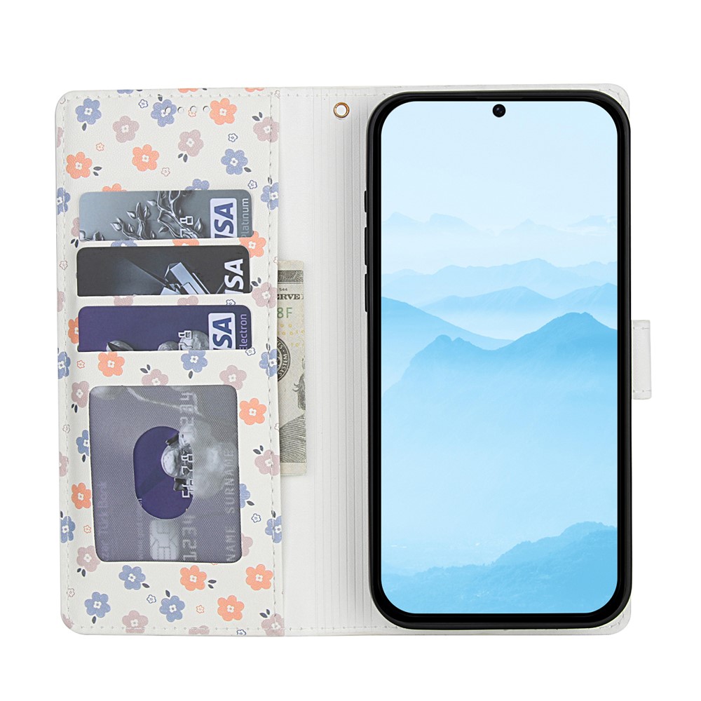  Samsung Galaxy S26 Fodral Rhombus Läder Blommor Vit