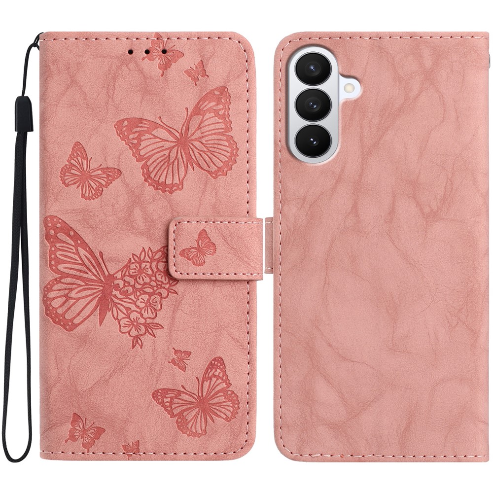  Samsung Galaxy S26 Fodral Fjäril Tryck Rosa