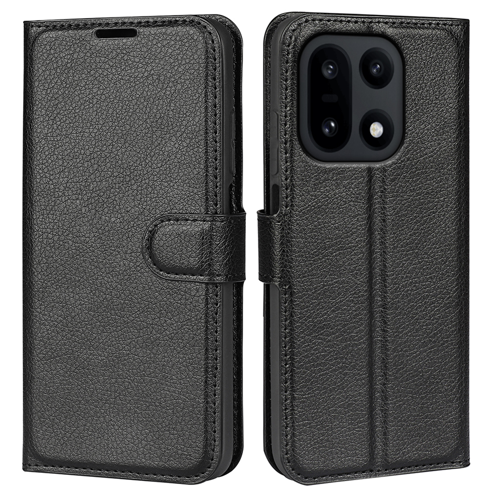  OnePlus 15 Fodral Litchi Läder Svart