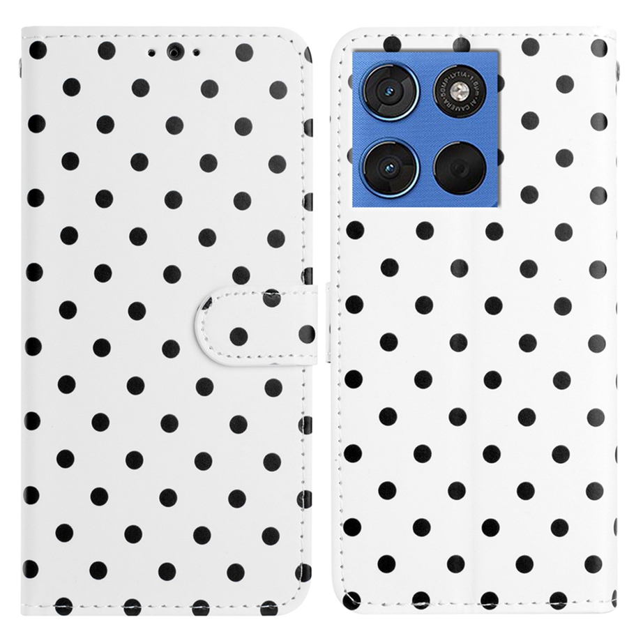  Motorola Edge 70 Fodral Polka Dot Läder Vit / Svart