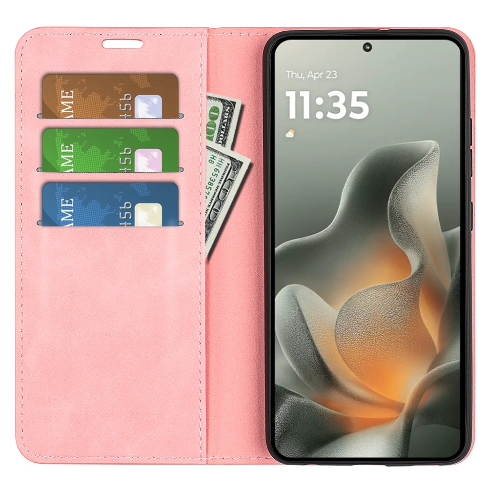  Motorola Edge 70 Fodral Flip Skin Touch Läder Rosa