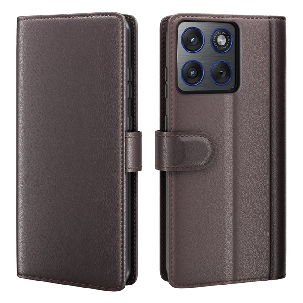  Motorola Edge 70 Fodral Premium Äkta Läder Brun