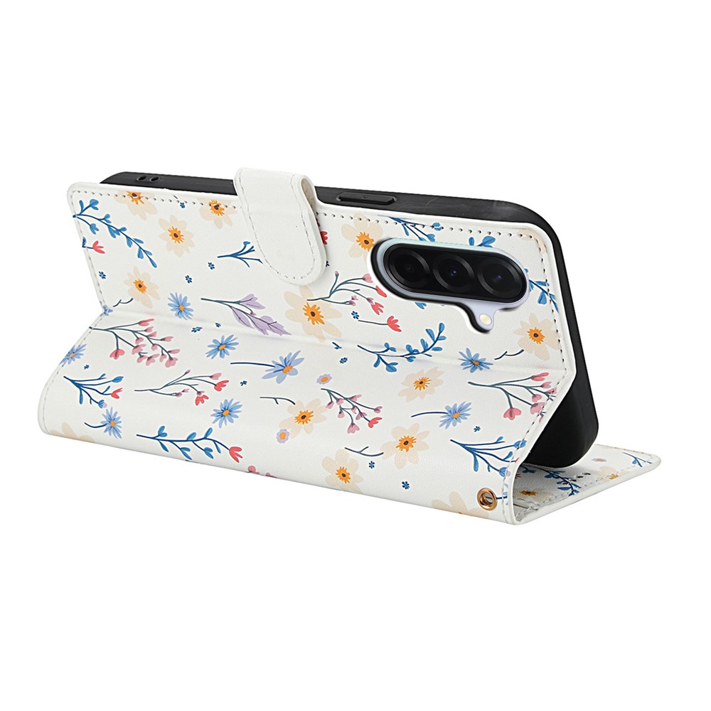  Samsung Galaxy A37/A36/A56 Fodral Rhombus Läder Blommor Vit