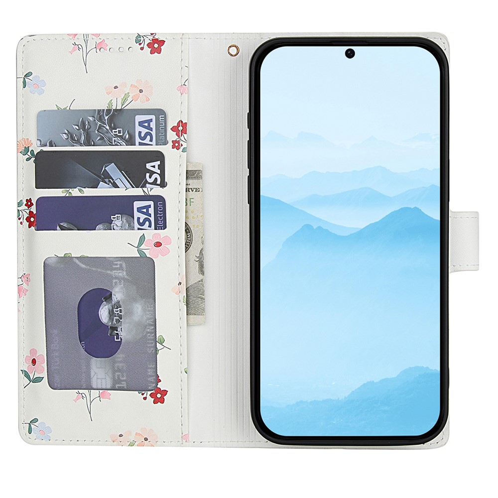  Samsung Galaxy A57 5G Fodral Rhombus Läder Blommor Vit