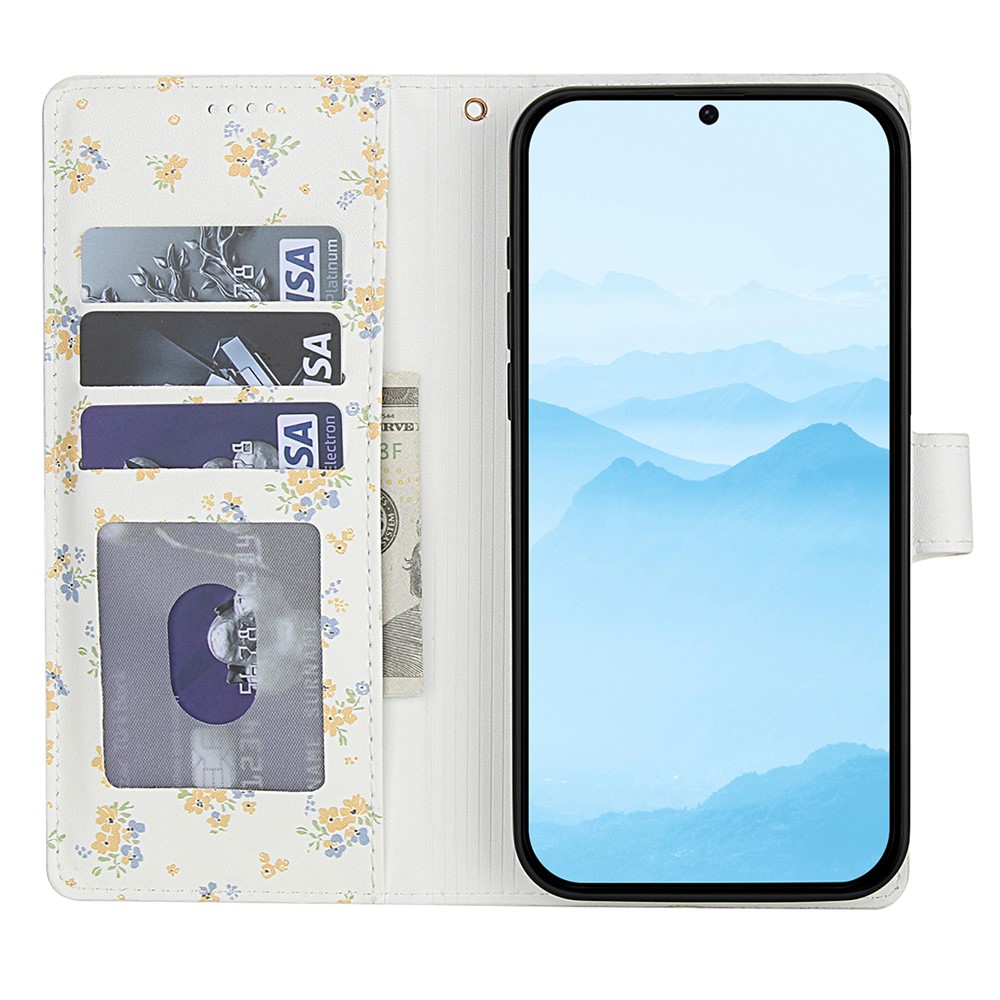  Samsung Galaxy A57 5G Fodral Rhombus Läder Blommor Vit