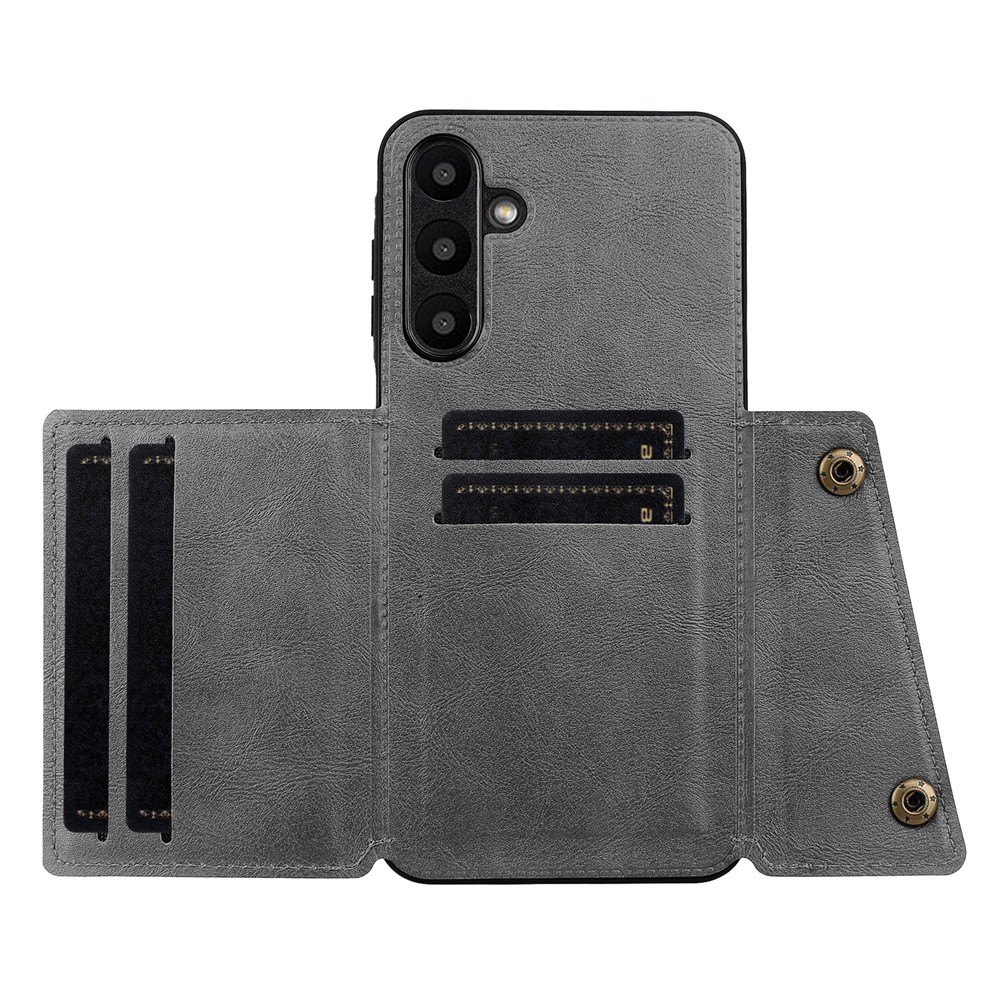  Samsung Galaxy A37 5G Skal Läder Med Kortfack Och Magnet Grå
