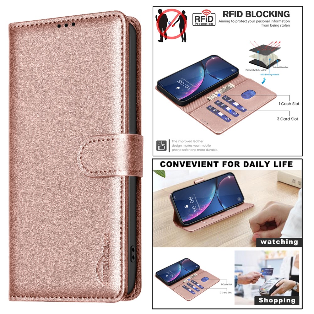 BINFEN BINFEN Honor Magic7 Lite Fodral RFID Läder Roséguld