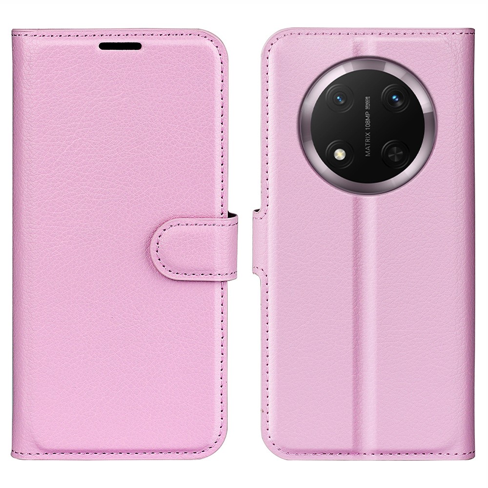  Honor Magic7 Lite Fodral Litchi Läder Ljus Rosa
