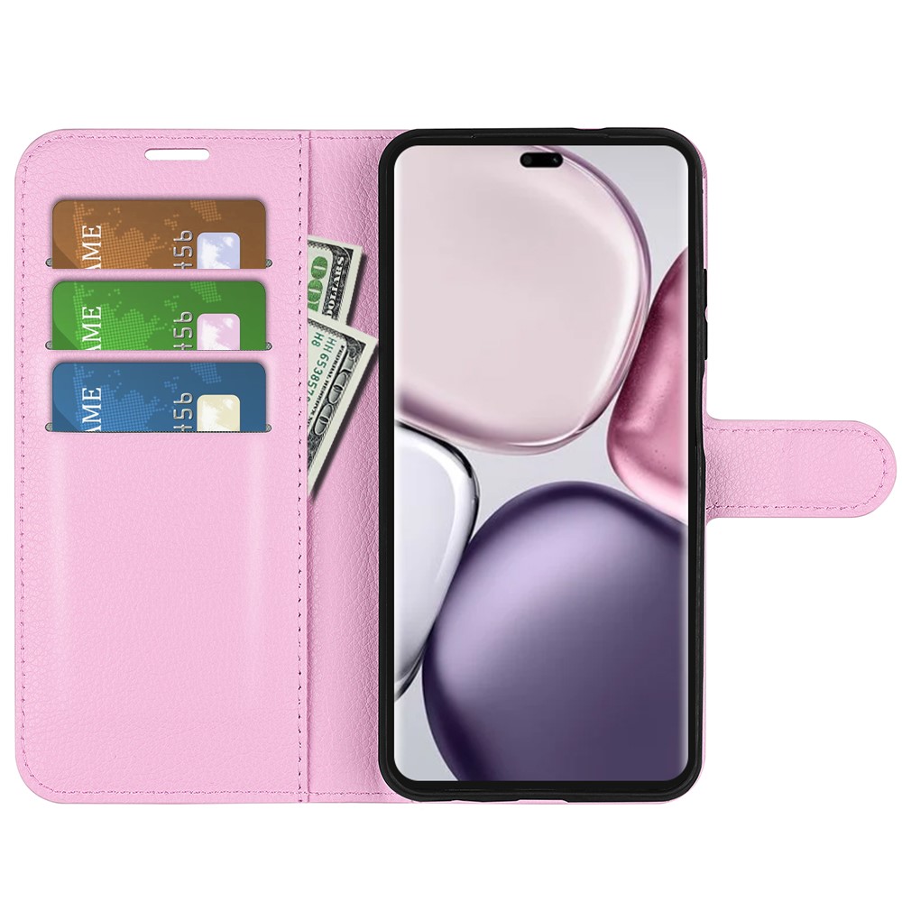  Honor Magic7 Lite Fodral Litchi Läder Ljus Rosa