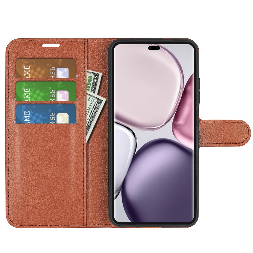  Honor Magic7 Lite Fodral Litchi Läder Brun