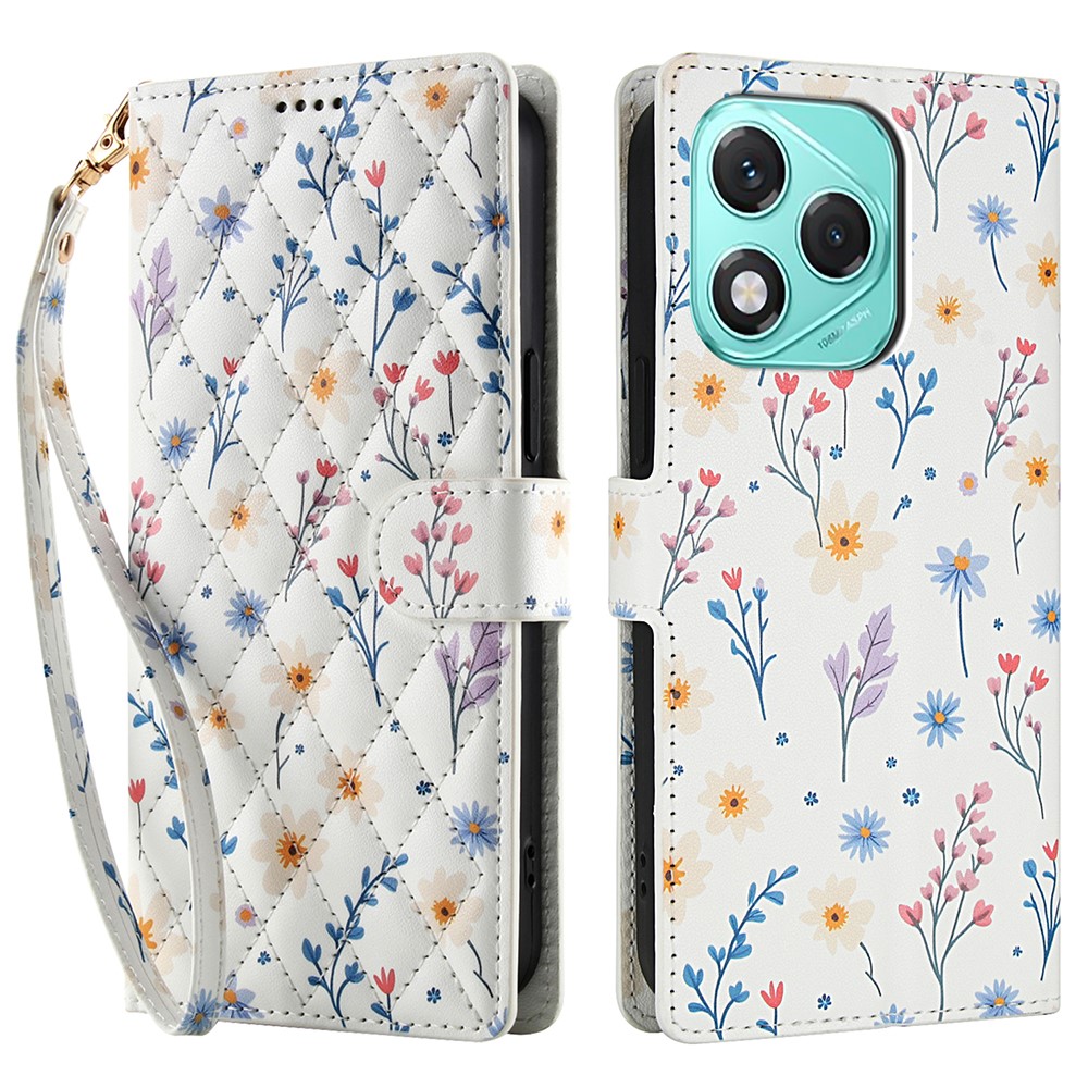  Honor 400 Lite Fodral Rhombus Läder Blommor Vit