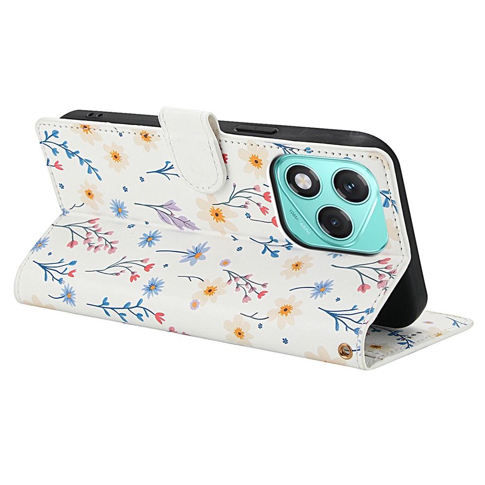  Honor 400 Lite Fodral Rhombus Läder Blommor Vit