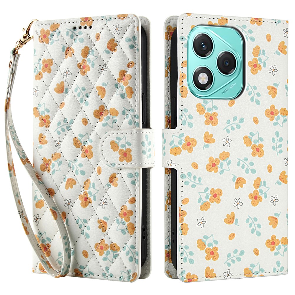  Honor 400 Lite Fodral Rhombus Läder Blommor Vit