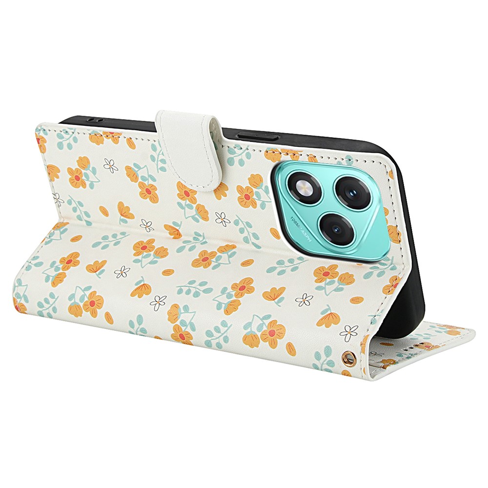  Honor 400 Lite Fodral Rhombus Läder Blommor Vit