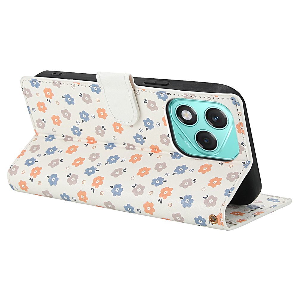  Honor 400 Lite Fodral Rhombus Läder Blommor Vit