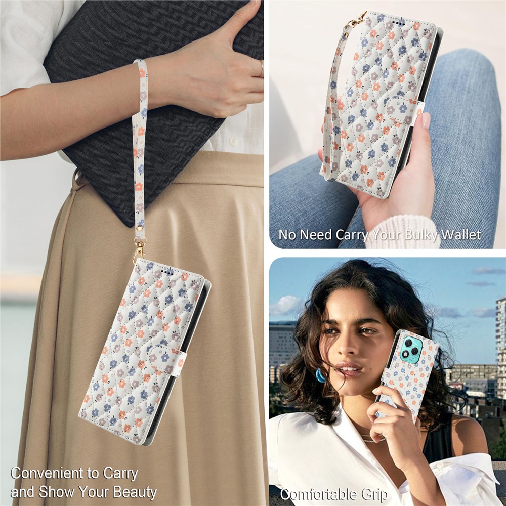  Honor 400 Lite Fodral Rhombus Läder Blommor Vit