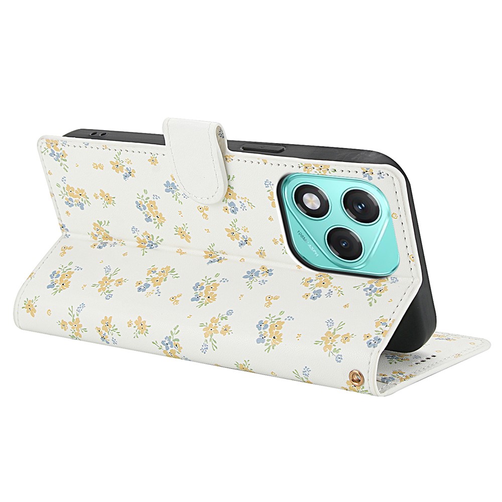  Honor 400 Lite Fodral Rhombus Läder Blommor Vit