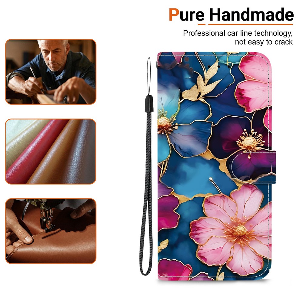  Honor 400 Smart Fodral Läder Blue Gold Flower