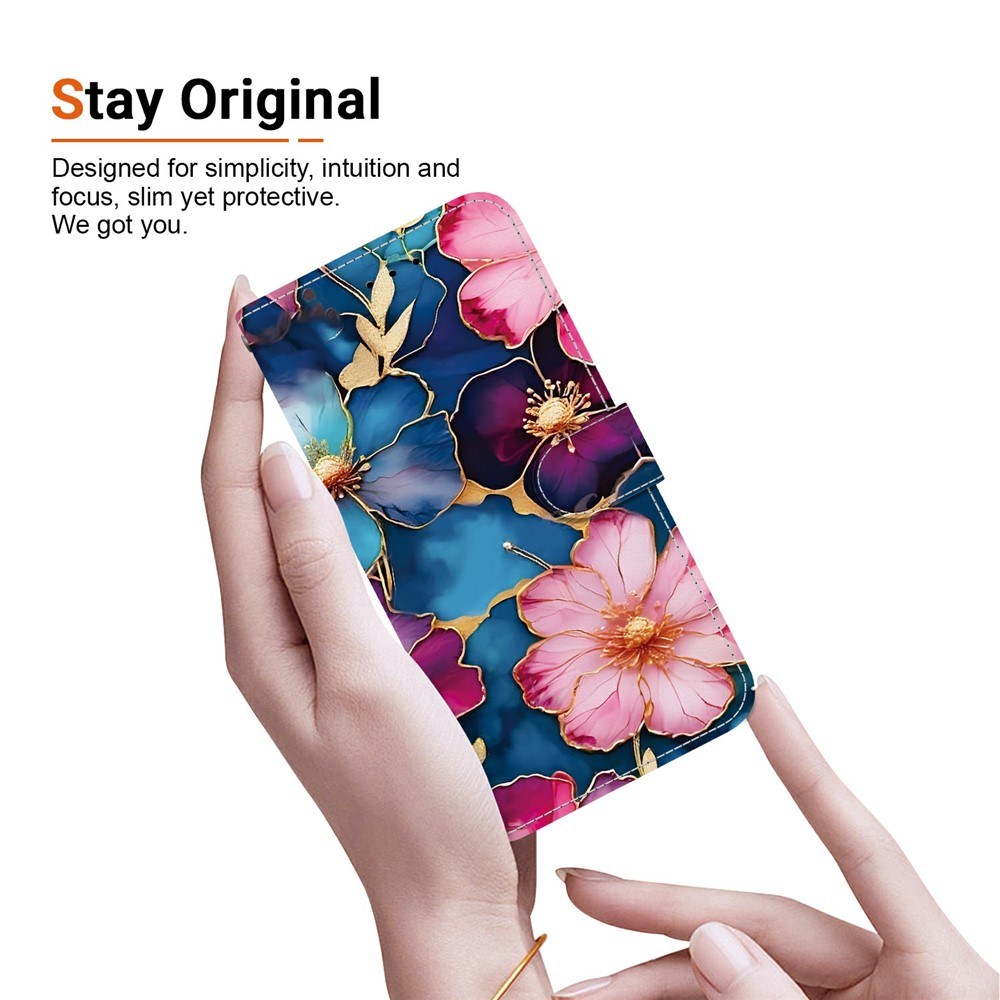  Honor 400 Smart Fodral Läder Blue Gold Flower