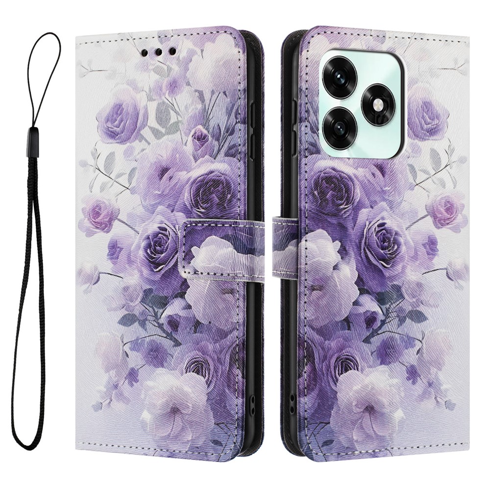  Honor X5c Plus Fodral Med Tryck Lila Rosor