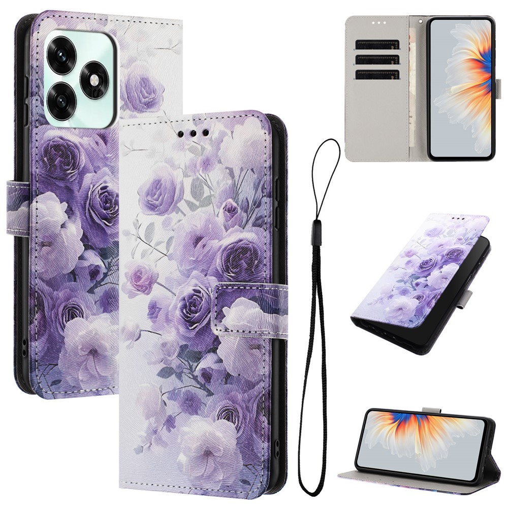  Honor X5c Plus Fodral Med Tryck Lila Rosor