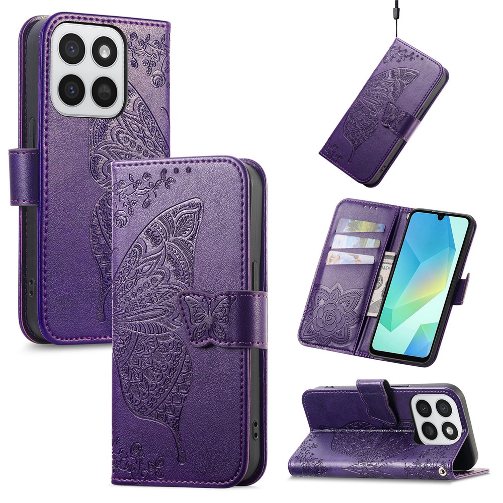  Honor 400 Smart Fodral Med Fjäril Tryck Mörk Lila