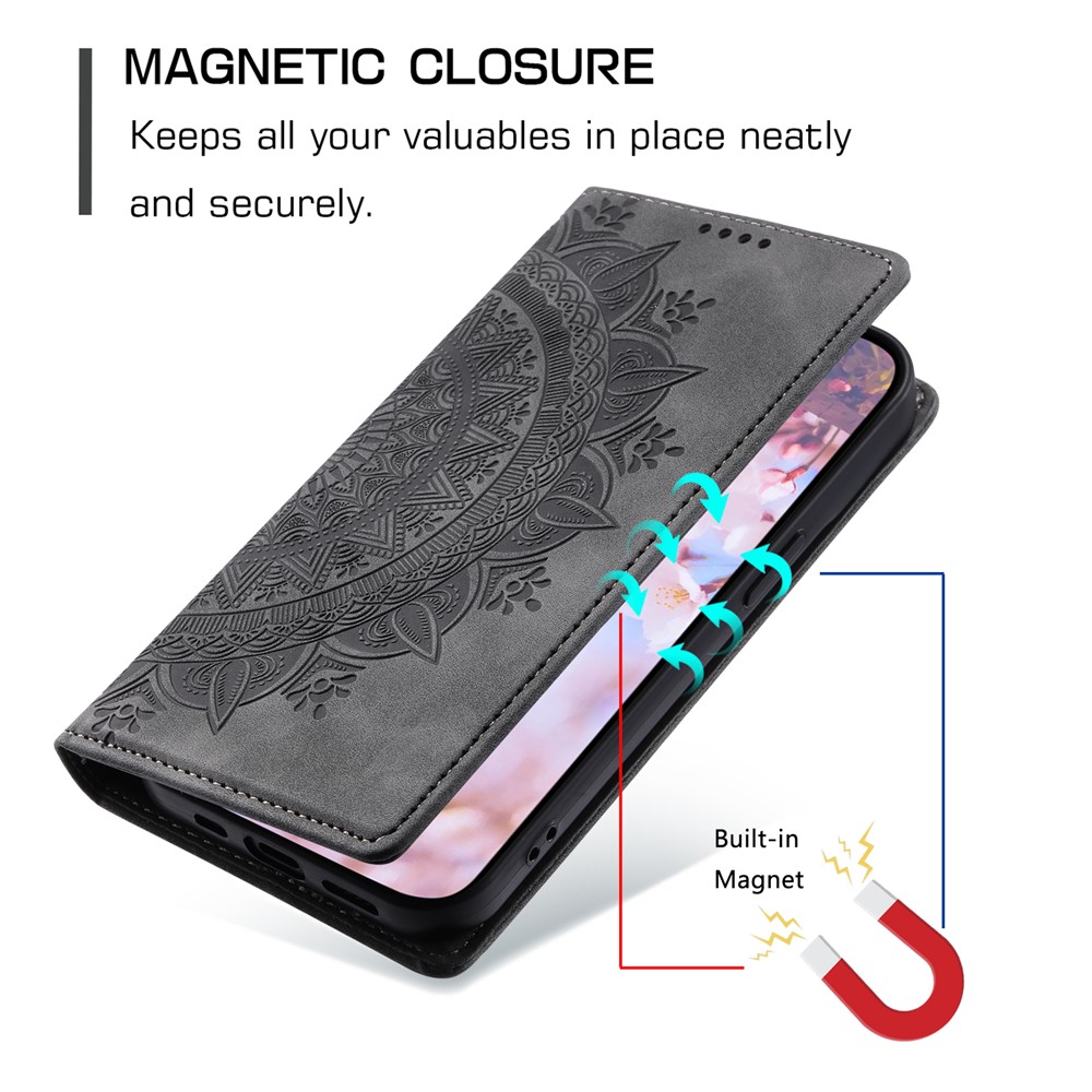  Honor X5c Plus Fodral Flip Mandala Läder Grå