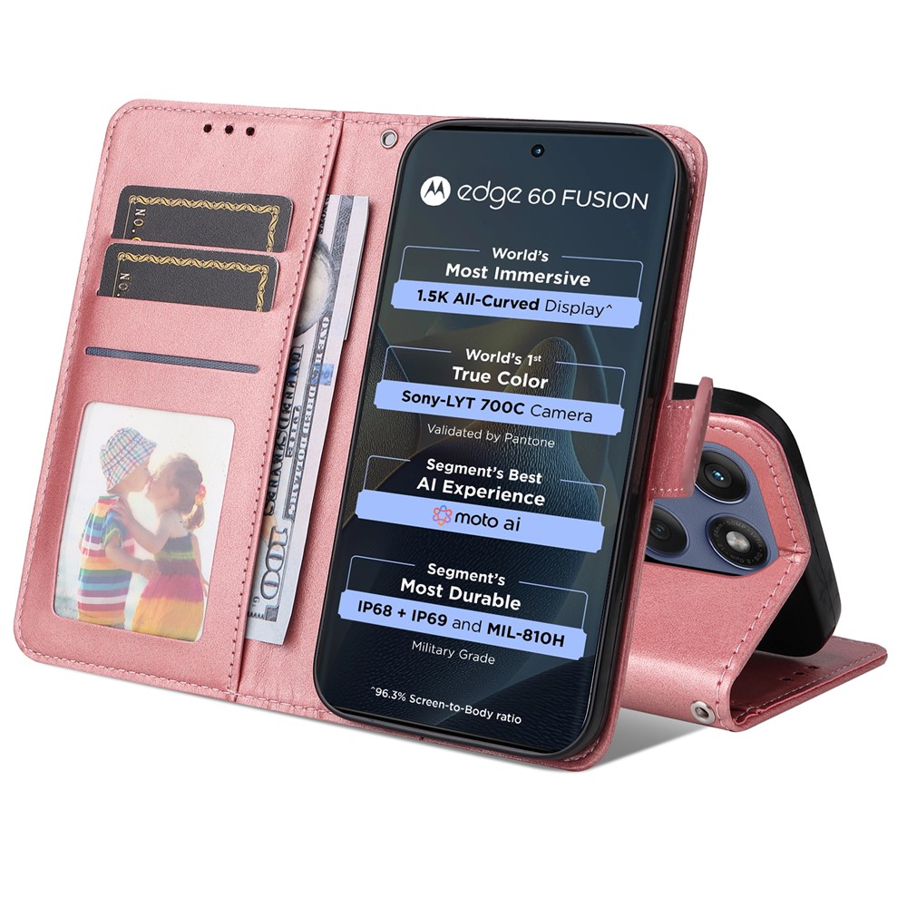  Motorola Edge 60 / 60 Pro / 60 Fusion Fodral Läder Roséguld