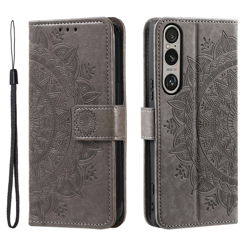  Sony Xperia 1 VII Fodral Mandala Läder Grå