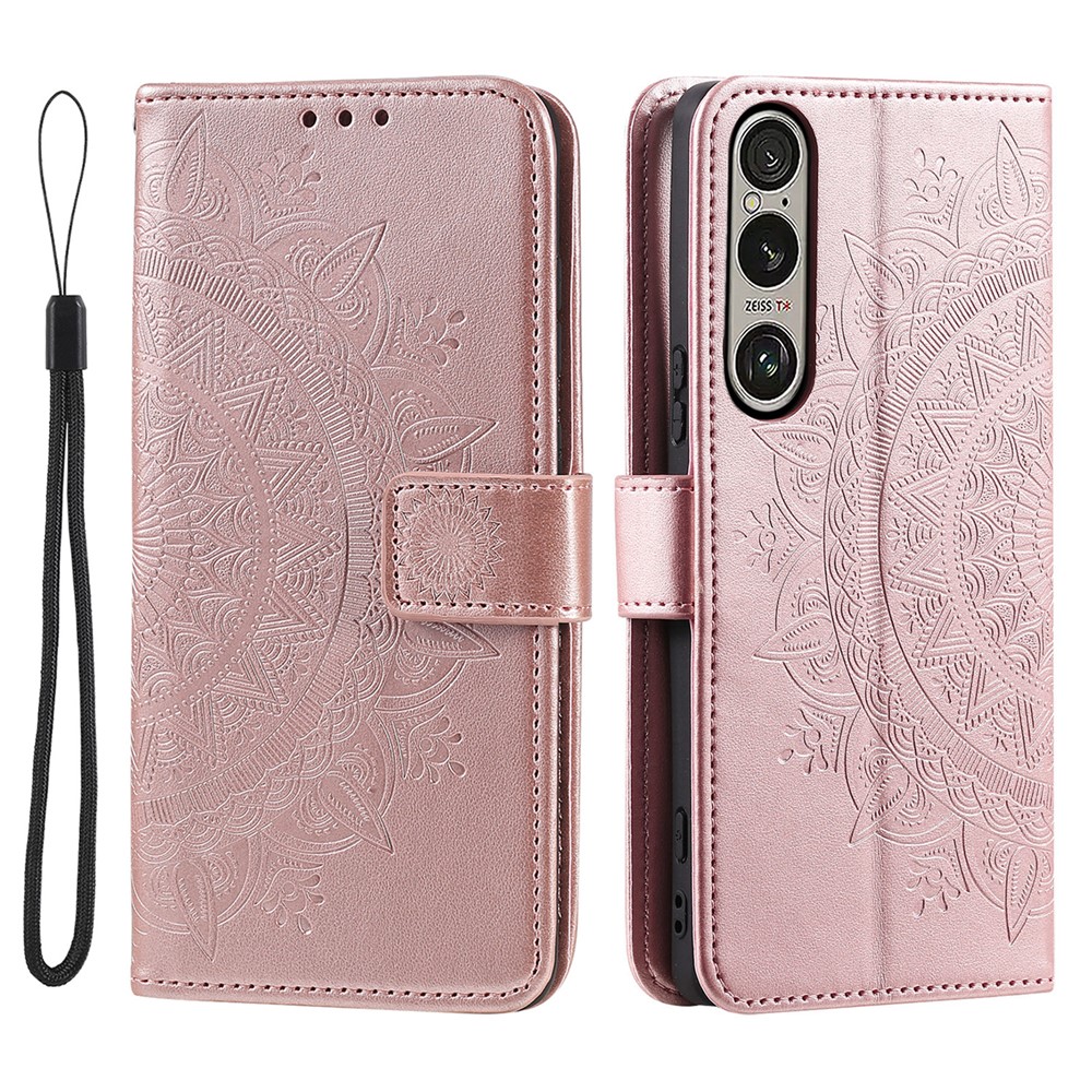  Sony Xperia 1 VII Fodral Mandala Läder Roséguld