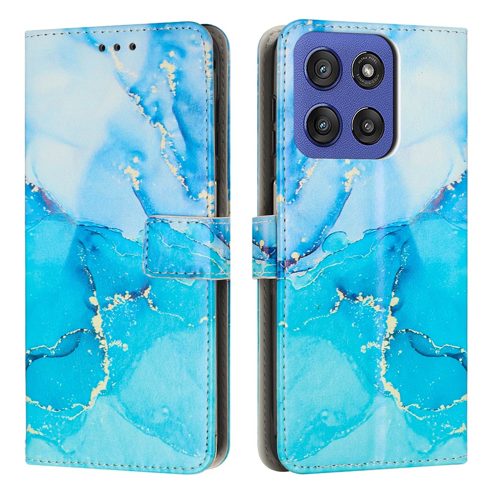  Motorola Edge 60 / 60 Fusion Fodral Läder Marmor Blå / Grön