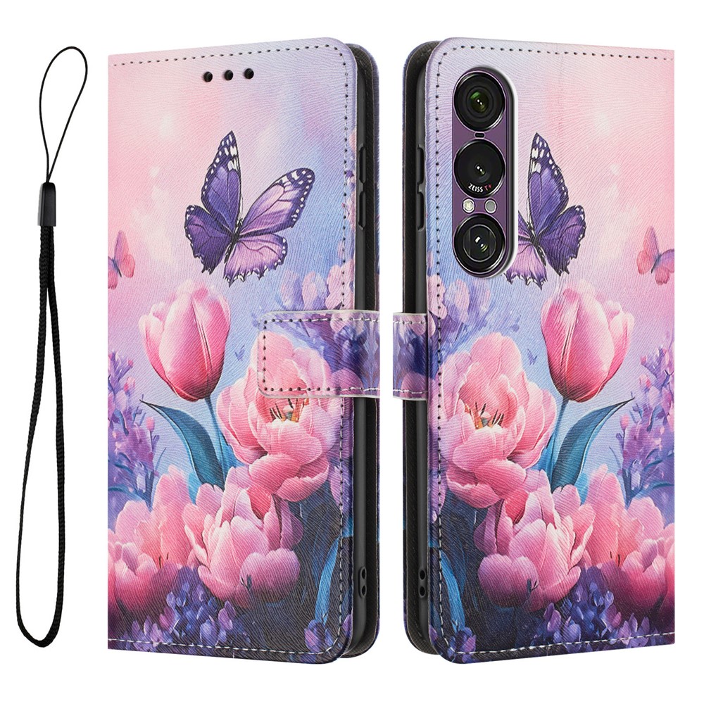  Sony Xperia 1 VII Fodral Med Tryck Rosa Blommor