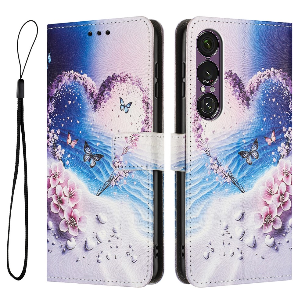  Sony Xperia 1 VII Fodral Med Tryck Hjärta / Fjärilar