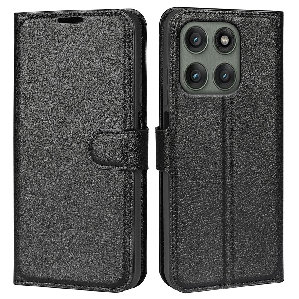  Motorola Edge 60 Pro Fodral Litchi Läder Svart
