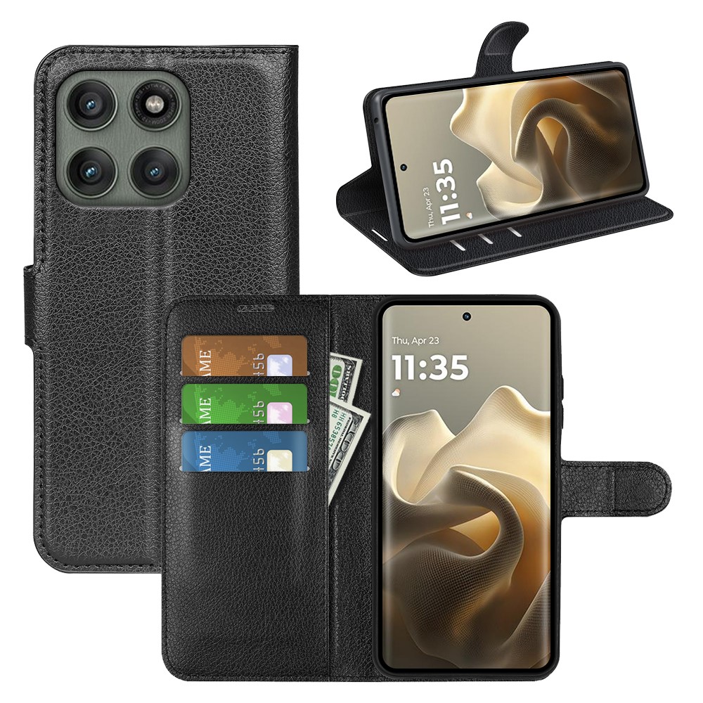  Motorola Edge 60 Pro Fodral Litchi Läder Svart