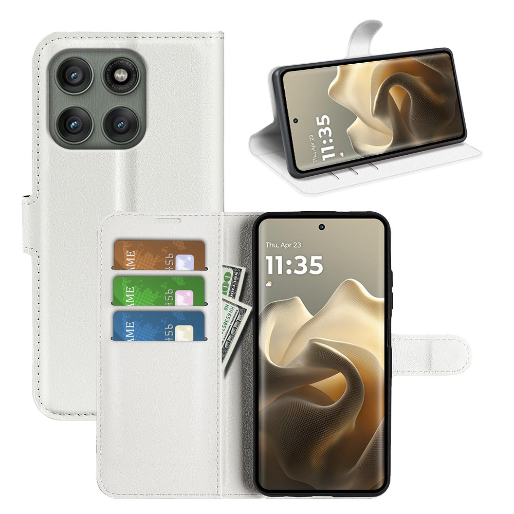  Motorola Edge 60 Pro Fodral Litchi Läder Vit