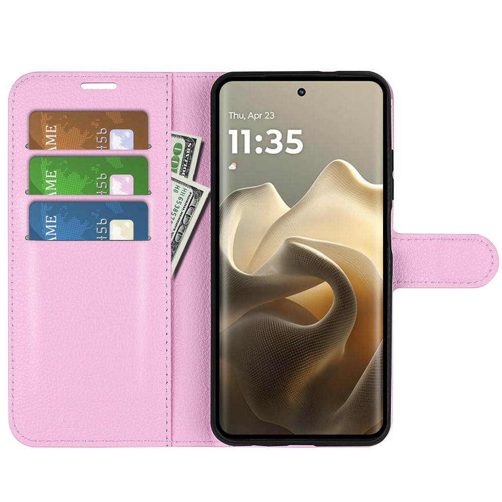  Motorola Edge 60 Pro Fodral Litchi Läder Ljus Rosa
