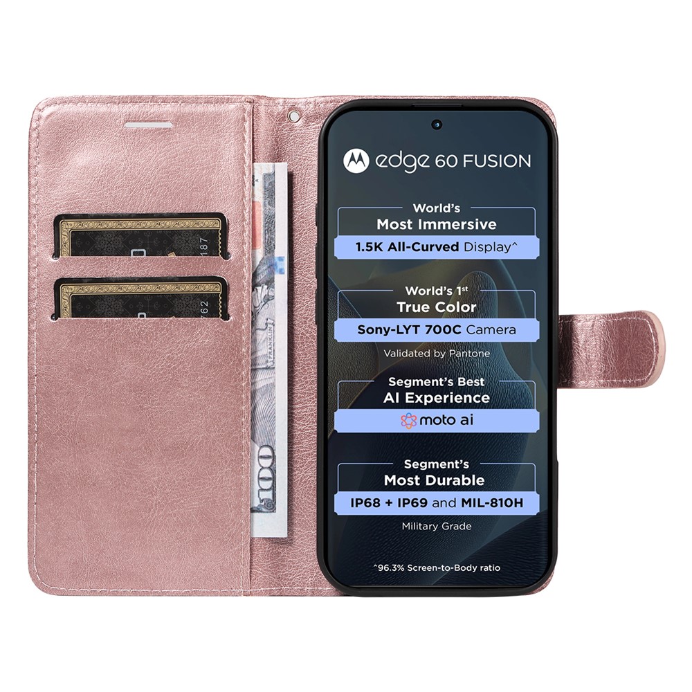  Motorola Edge 60 / 60 Pro / 60 Fusion Fodral Läder Roséguld
