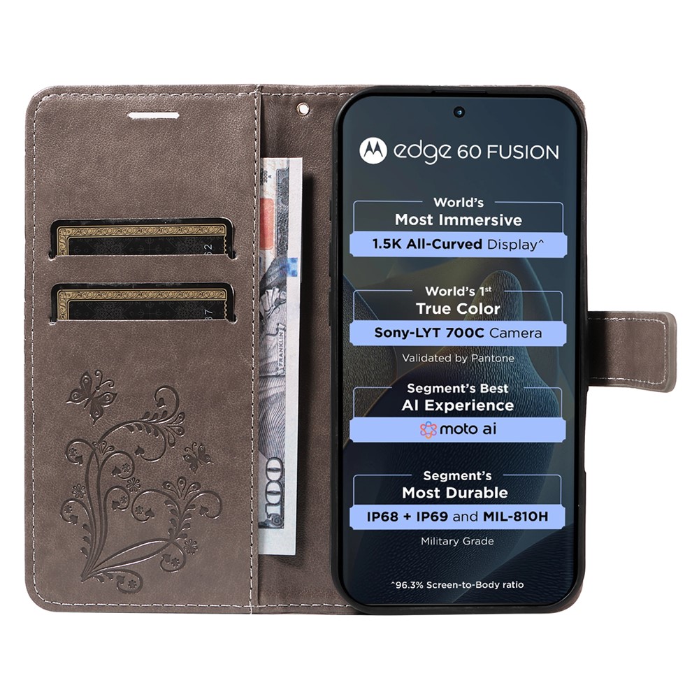  Motorola Edge 60 / 60 Pro / 60 Fusion Fodral Fjäril Tryck Grå
