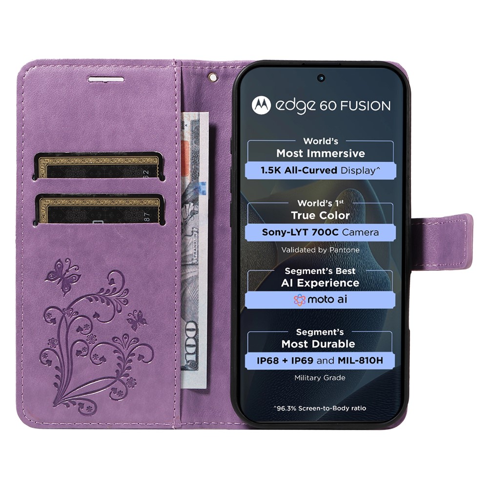  Motorola Edge 60 / 60 Pro / 60 Fusion Fodral Fjäril Tryck Lila